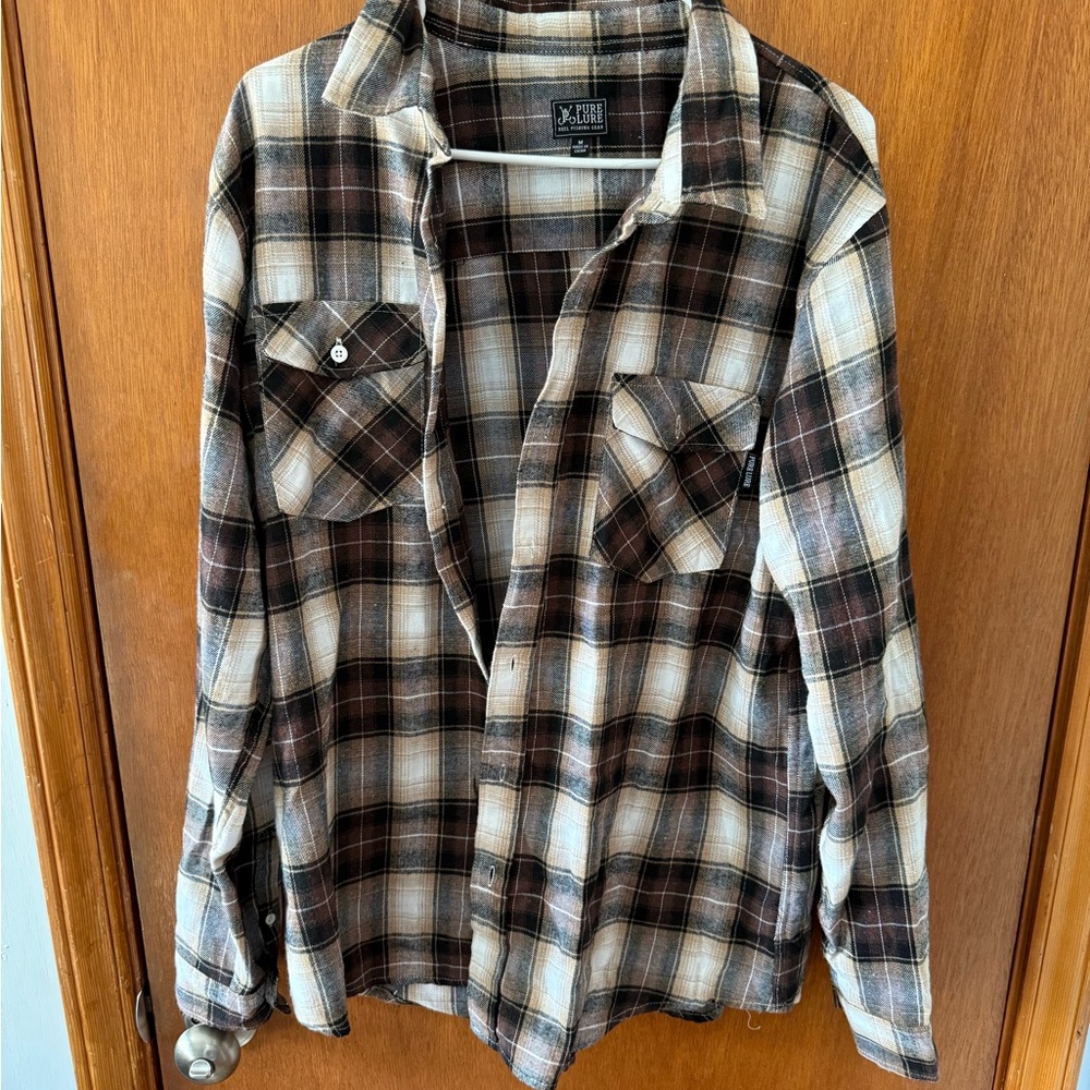Pure Lure Men's Plaid Button Down Shirt - Brown and Cream